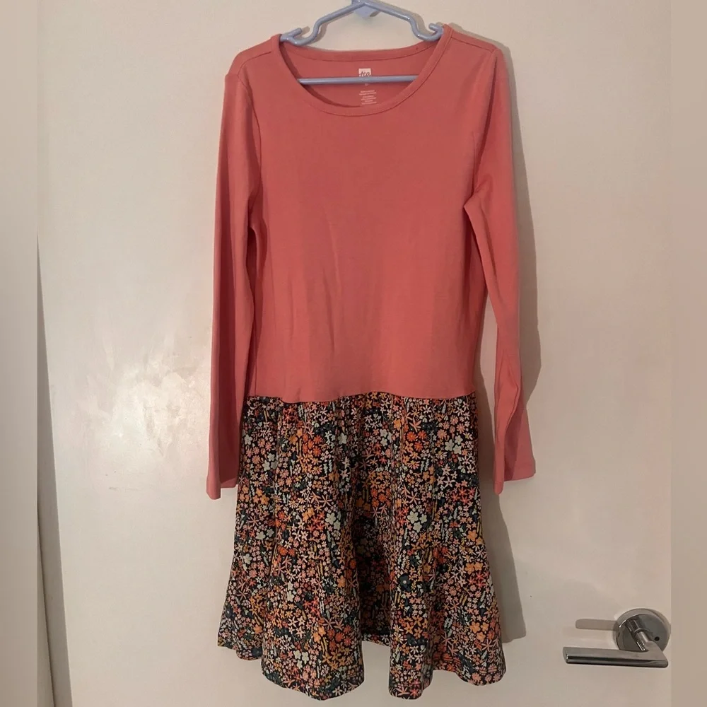 Tea Collection Pink and Floral Long Sleeve Tiered Skirt Dress